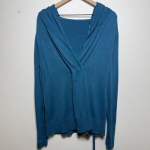 Lululemon Women Sun Savasana Wrap Cardigan Sweater 8 Teal Blue Hooded Cashmere